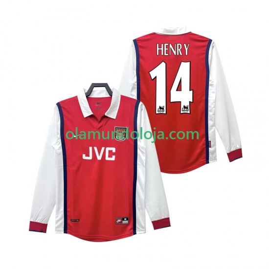 Camisola Arsenal Henry 14 Retro Homem Equipamento Primeiro 1998 1999 Manga Comprida